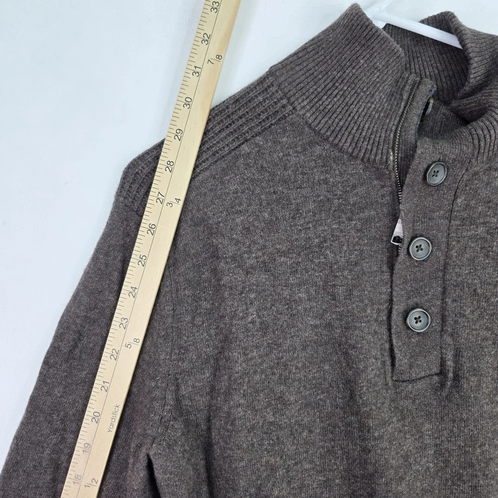 Banana Republic Sweater Mens L Brown Wool Blend Italian Yarn 1/4 Zip Button Read